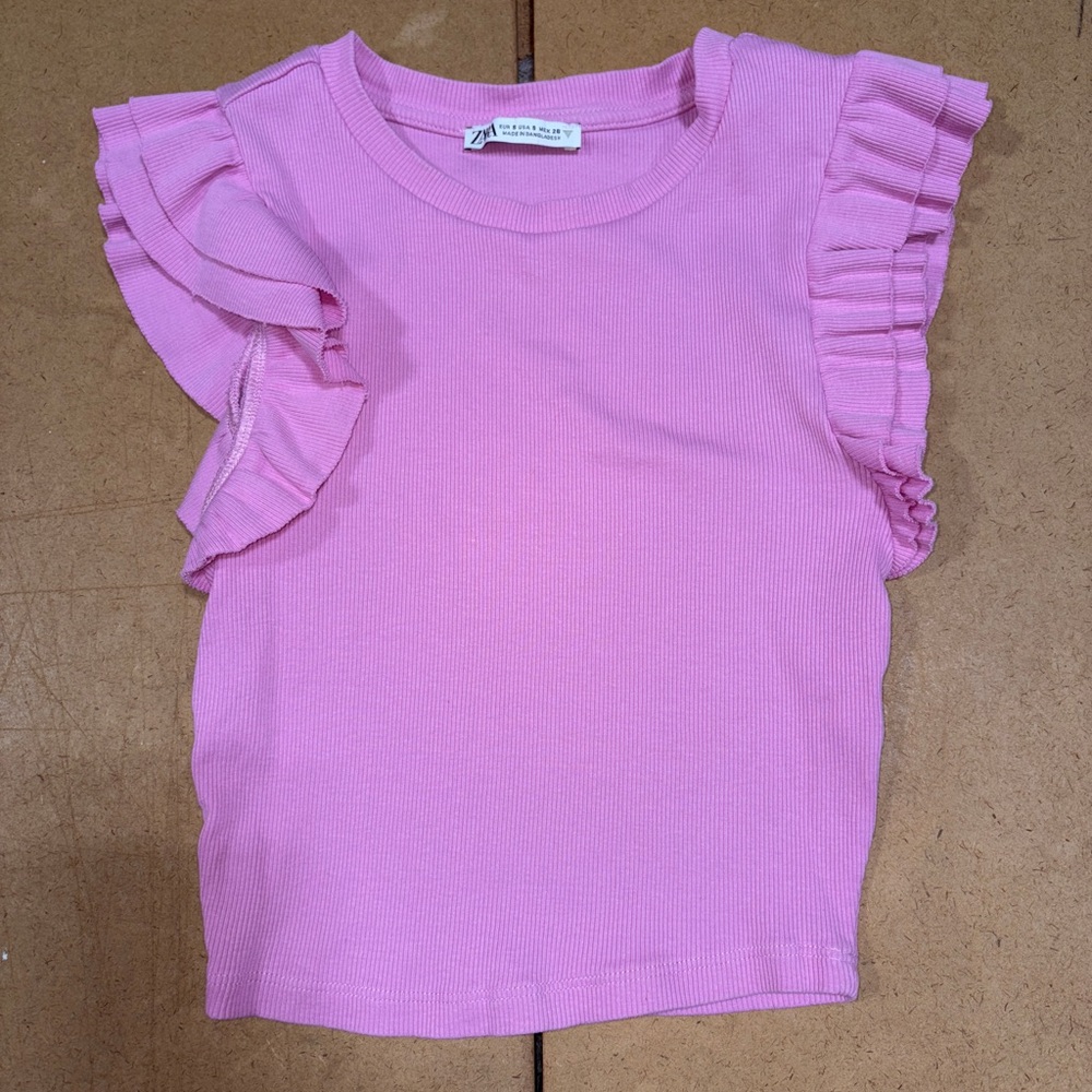 Zara Pink Ruffle Sleeve Tee - Picture 3 of 4